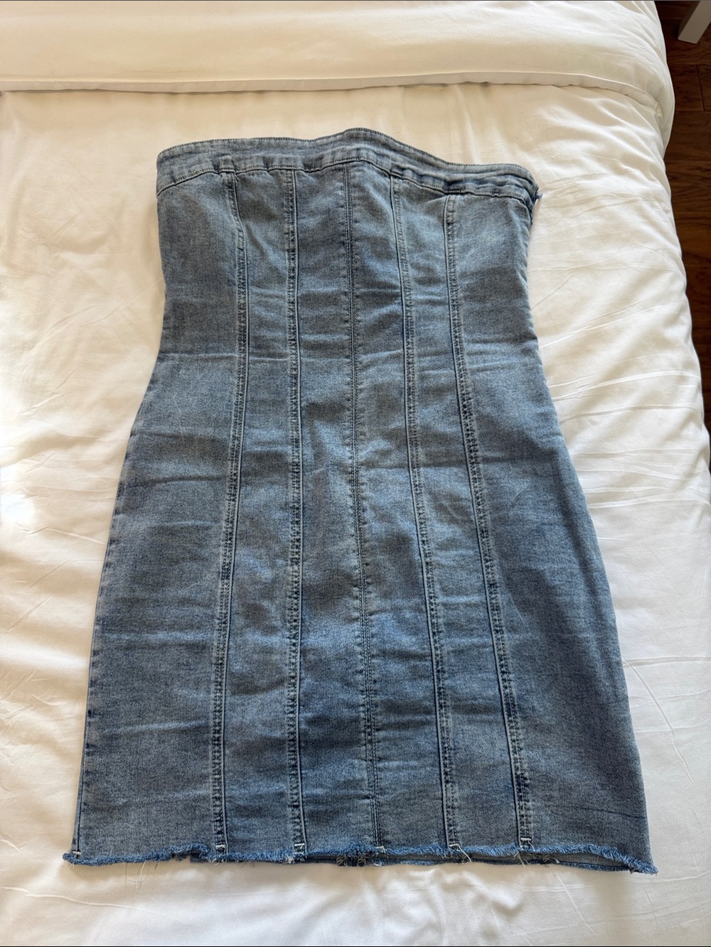 Princess Polly Strapless Denim Bodycon Dress - Light Blue Wash